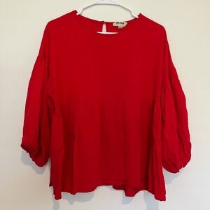 Remixmess Boutique Vibrant Red Bubble Sleeve Blouse Large